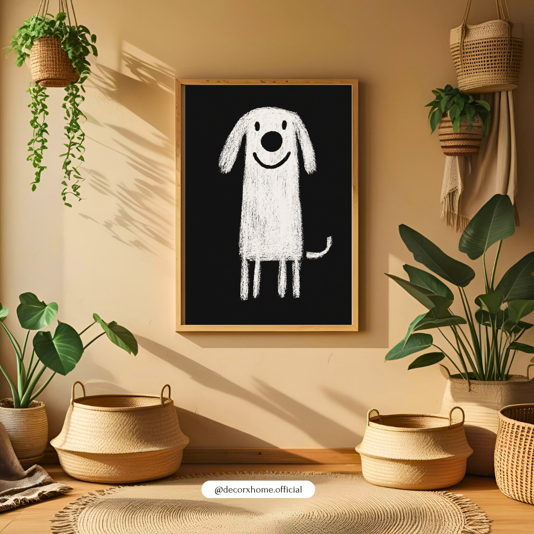 Minimal Dog Wall Art Poster – Cute Black & White Sketch Print | Modern Pet Illustration Decor for Bedroom & Living Room | Decorxhome
