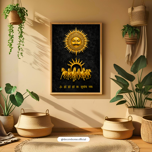 Surya Dev Sacred Poster | Sun God Vedic Wall Art for Positivity & Strength | Decorxhome