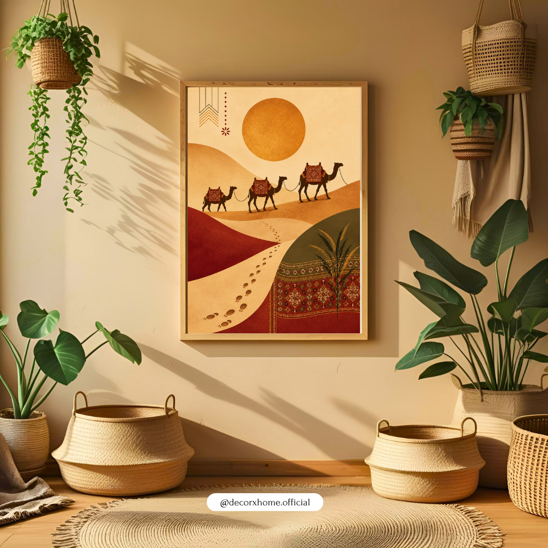 Desert Camel Caravan Wall Art Poster | Boho Desert Landscape Aesthetic – Decorxhome
