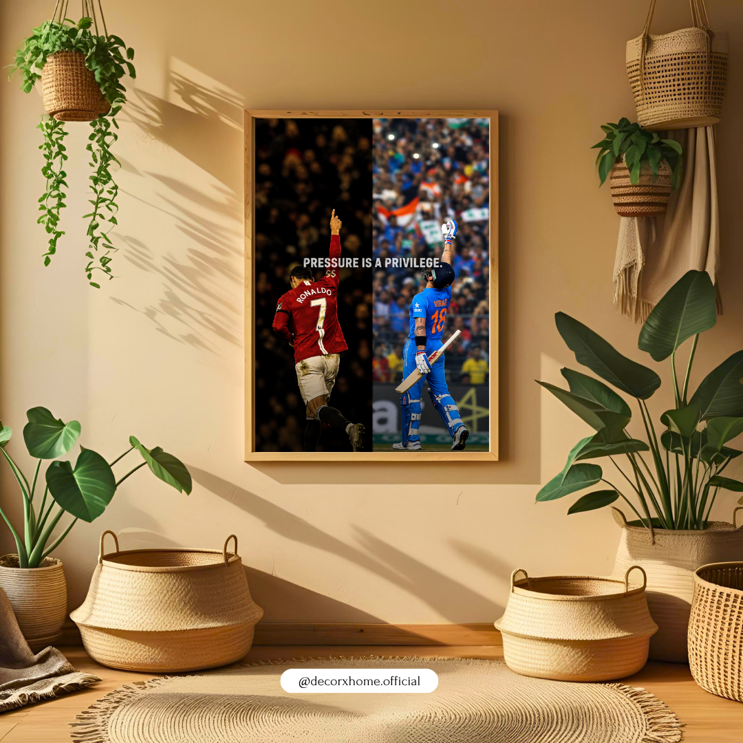 Cristiano Ronaldo & Virat Kohli “Pressure Is a Privilege” Wall Art Poster – Football & Cricket Legends | Sports Decor