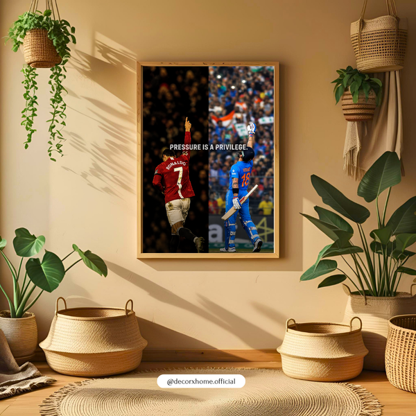 Cristiano Ronaldo & Virat Kohli “Pressure Is a Privilege” Wall Art Poster – Football & Cricket Legends | Sports Decor