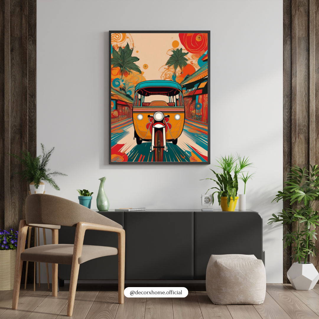 Vibrant Tuk-Tuk Ride – Retro Indian Street Art Wall Poster