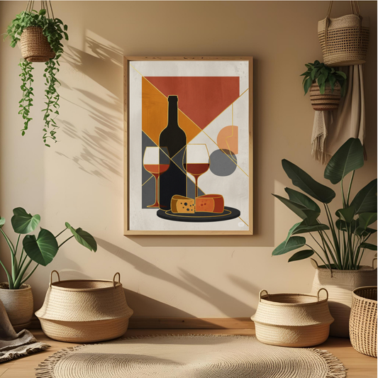 Modern Wine & Cheese Wall Poster – Geometric Kitchen & Restaurant Art