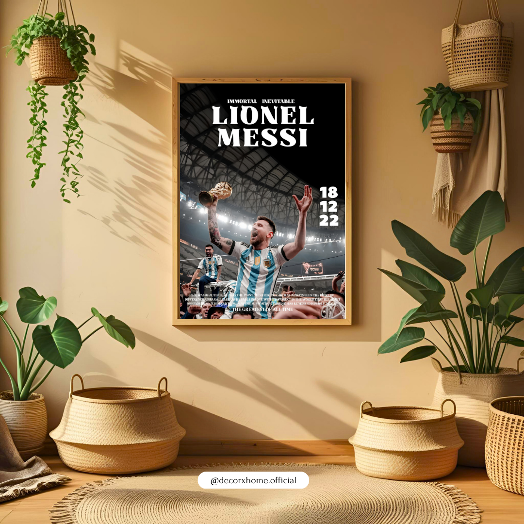 Lionel Messi World Champion Poster | Football GOAT Wall Art | Stadium Celebration Print by DecorxHome
