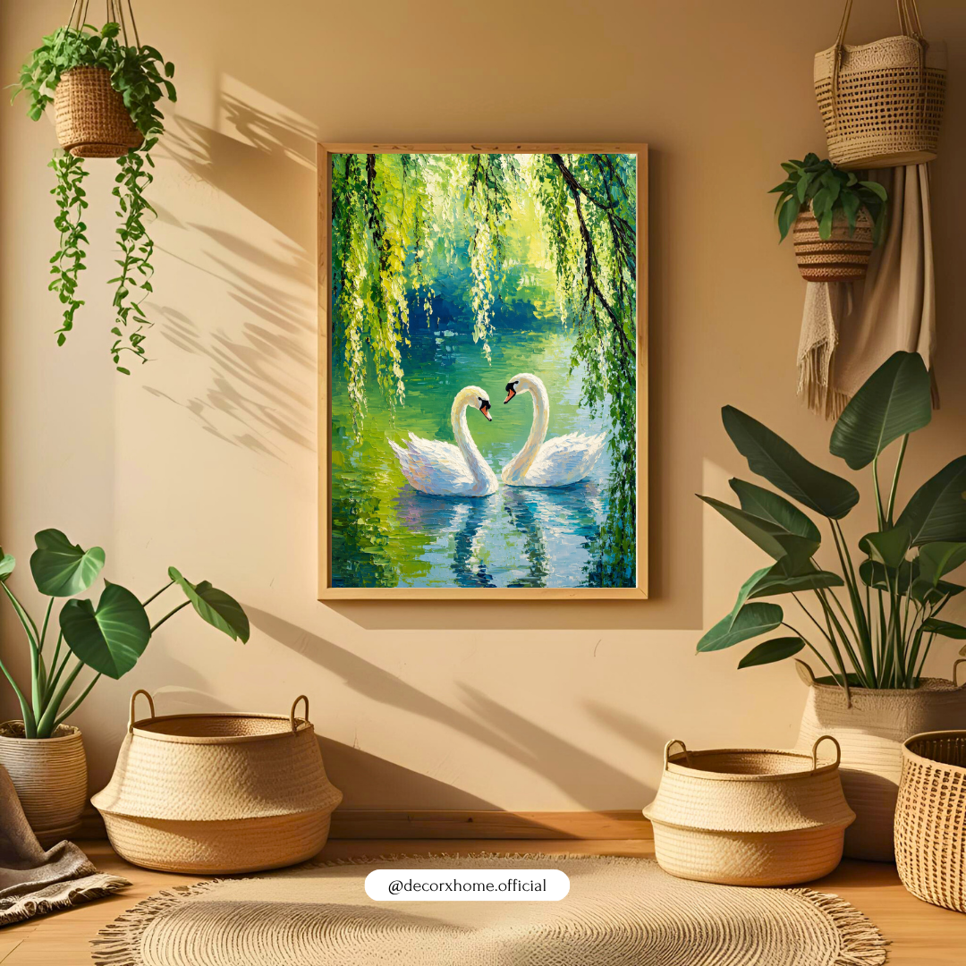Decorxhome – Romantic Swan Lake Nature Wall Art Poster