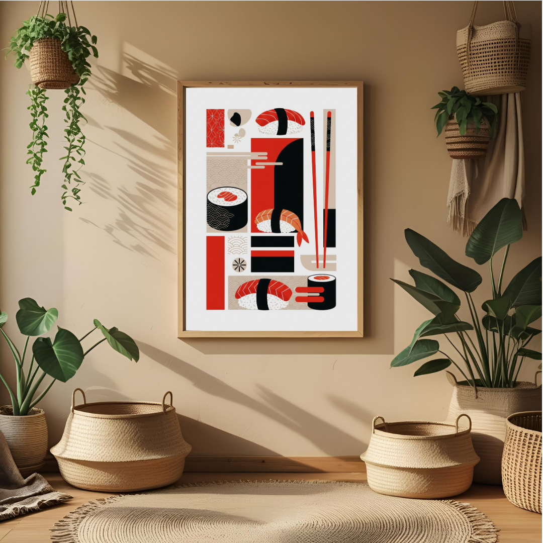 Modern Japanese Sushi Art Wall Poster – Minimalist Kitchen & Dining Decor