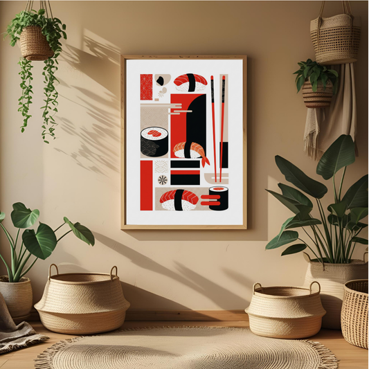 Modern Japanese Sushi Art Wall Poster – Minimalist Kitchen & Dining Decor