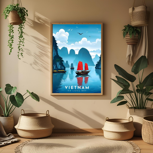 🚤 Vietnam Ha Long Bay – Framed Travel Wall Art Print 🖼️