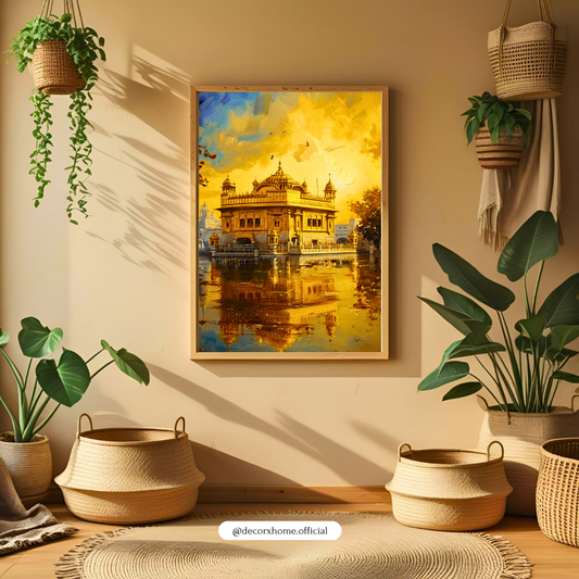 DecorexHome Golden Temple Reflection Poster | Spiritual Sikh Heritage Wall Art | Luxury Architectural Artwork | Serene Golden Hour Print