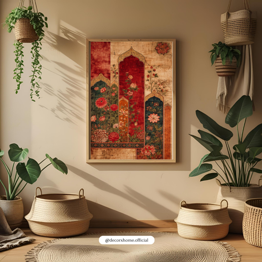 Mughal Floral Arch Wall Art Poster – Vintage Indian Heritage Botanical Design | Decorxhome