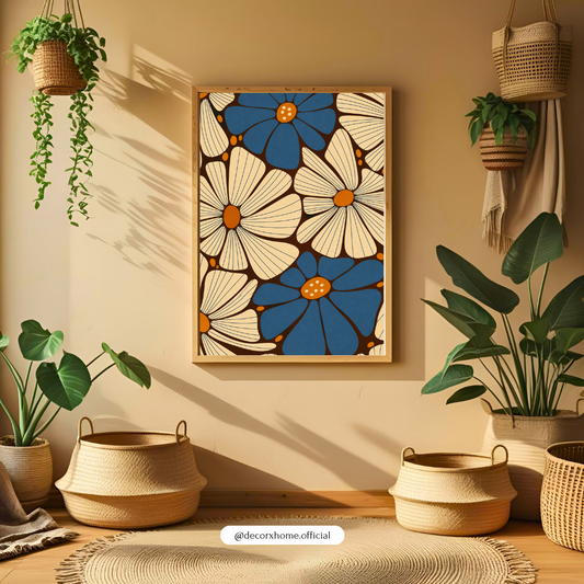 Blue & Beige Floral Abstract Wall Art | Modern Aesthetic Poster – Decorxhome