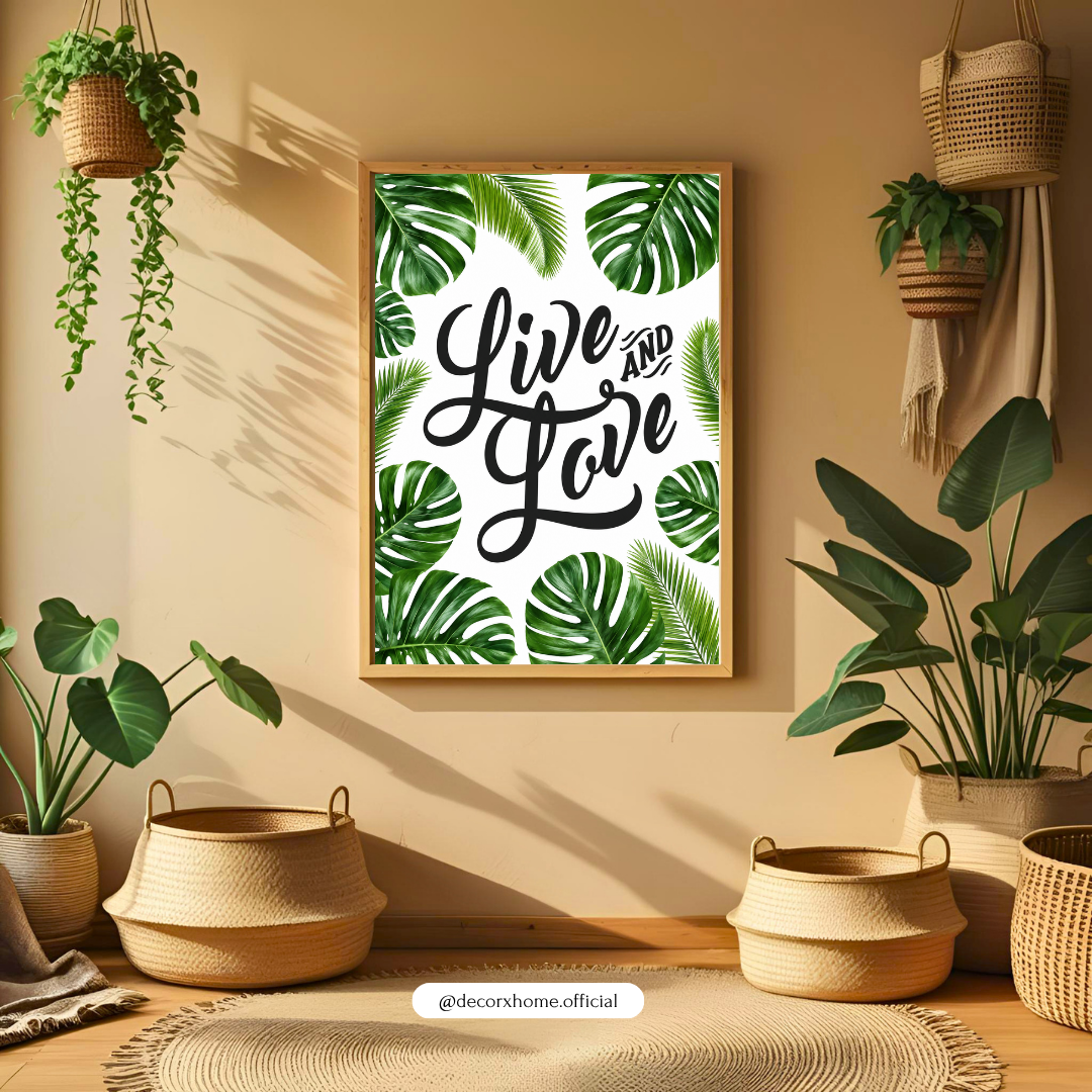 Live & Love Tropical Typography Poster – Inspirational Botanical Wall Art
