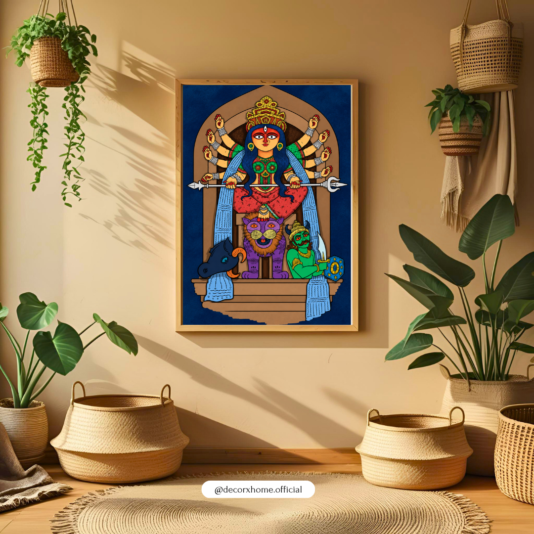 Goddess Durga Traditional Indian Wall Art | Maa Durga Devotional Poster | Hindu Goddess Artwork | Decorxhome