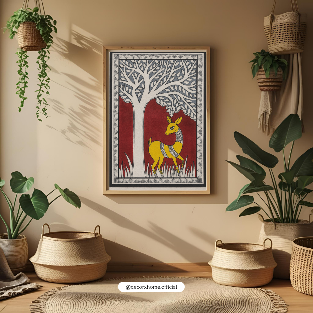Madhubani Deer Art Poster – Traditional Indian Folk Wall Decor