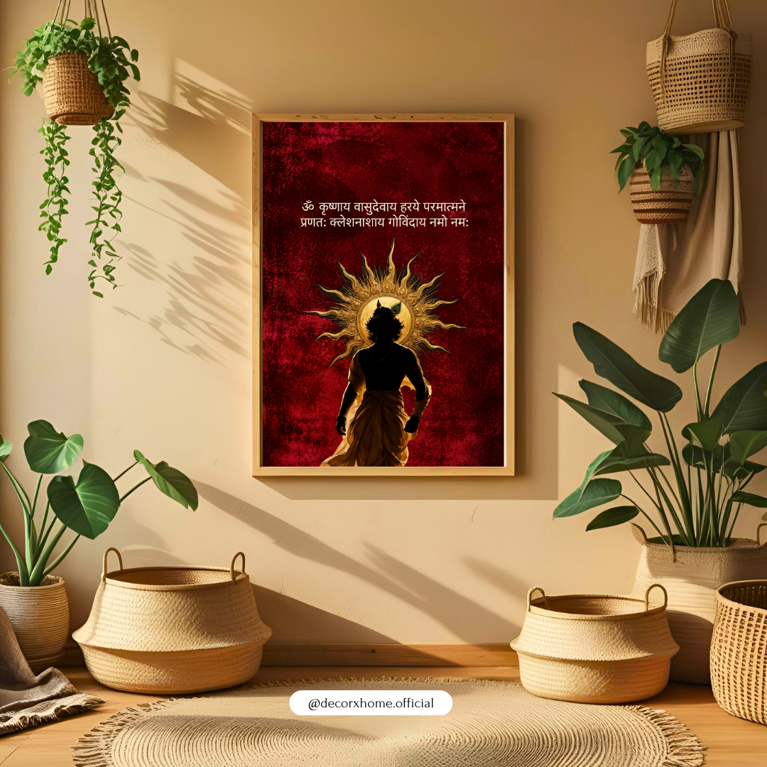 Krishna Surya Dev Mantra Wall Art – Spiritual Hindu Devotional Poster | Decorxhome