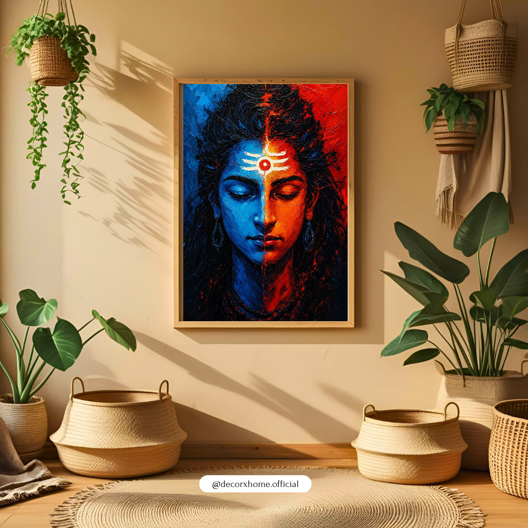 Shiva Shakti Dual Face Wall Art – Abstract Lord Shiva & Divine Feminine Portrait | Spiritual Meditation Artwork for Home, Temple & Yoga Space | Decorxhome