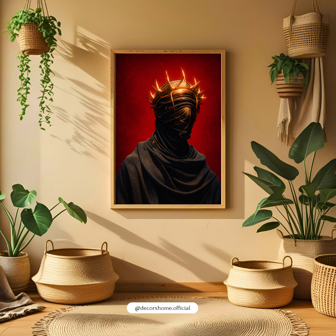 Dark Crown Abstract Warrior Wall Art – Black & Gold Gothic Poster