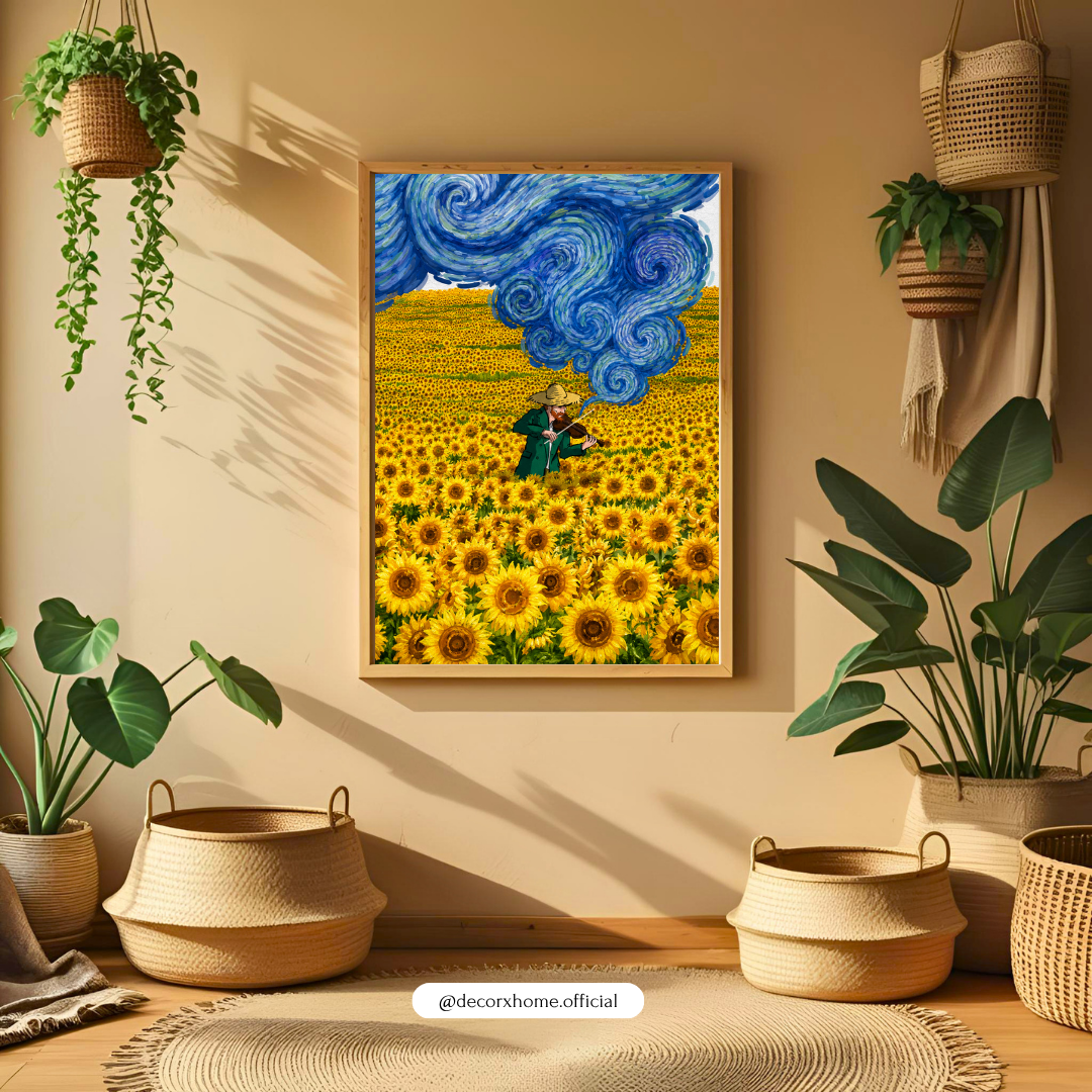 Decorexhome Sunflower Symphony Wall Art Poster | Artistic Violin in Bloom Canvas Print | Impressionist Nature Home Decor