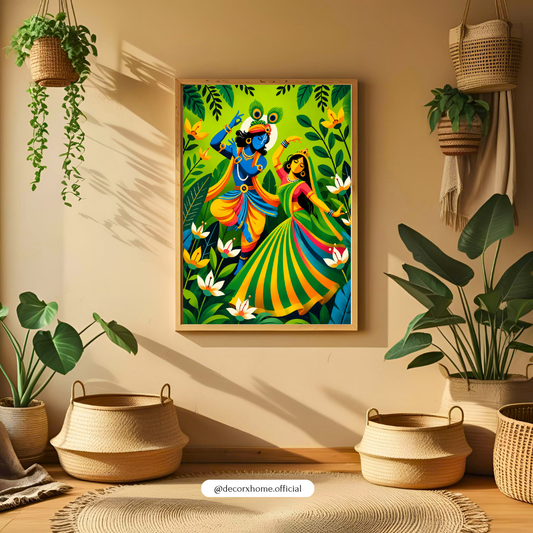 Radha Krishna Divine Dance Poster | Vibrant Spiritual Indian Wall Art by DecorxHome