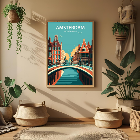 Amsterdam Netherlands Travel Wall Art Print – Framed Poster for Living Room, Bedroom, Office Decor