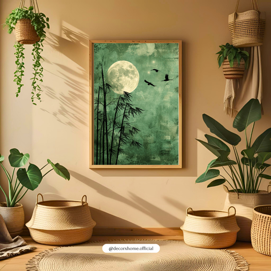 Moonlit Bamboo Serenity Wall Art Poster | Japanese Zen Nature Print | Minimal Lunar Landscape Artwork | Decorexhome