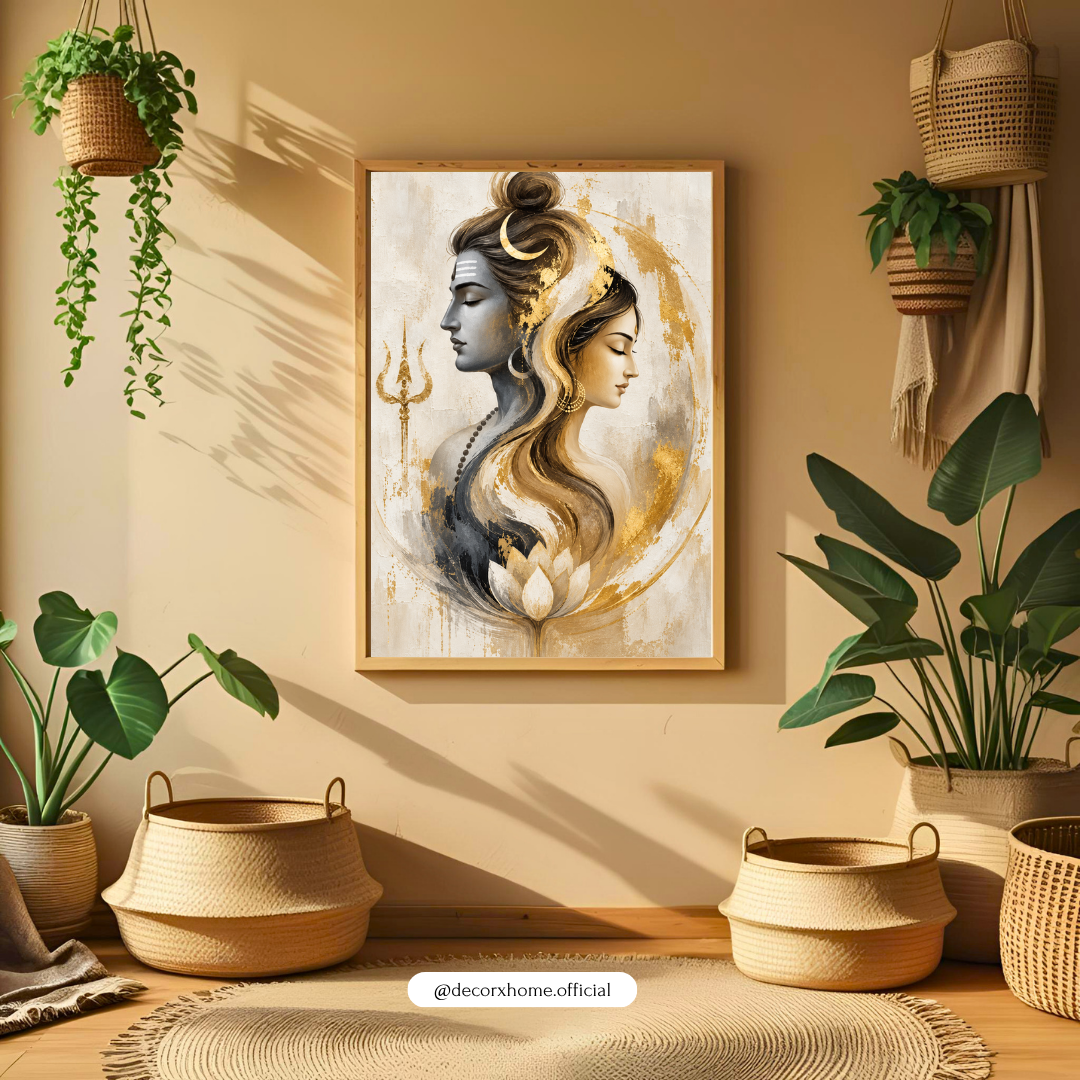 Shiva Parvati Wall Art Poster | Ardhanarishvara Inspired Divine Couple Artwork | Mahadev & Parvati Spiritual Wall Decor | Decorexhom