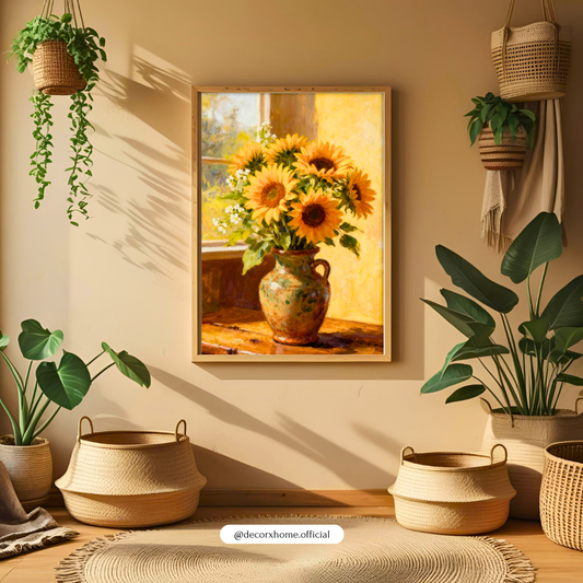 Sunflowers in a Vase Poster | Classic Floral Oil Painting Wall Art | Decorxhome
