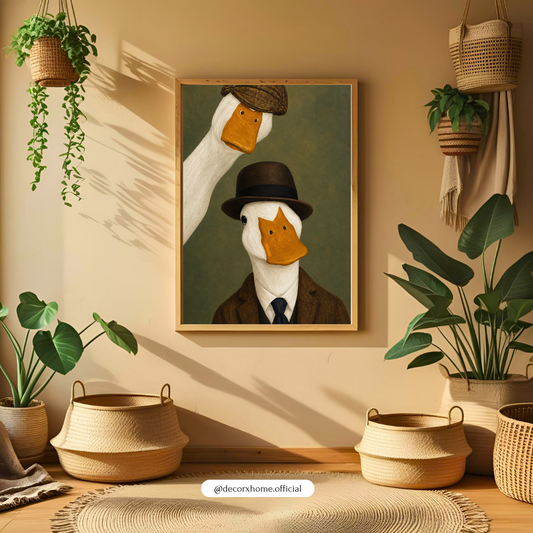 Gentleman Ducks Wall Art Poster | Whimsical Vintage Animal Decor