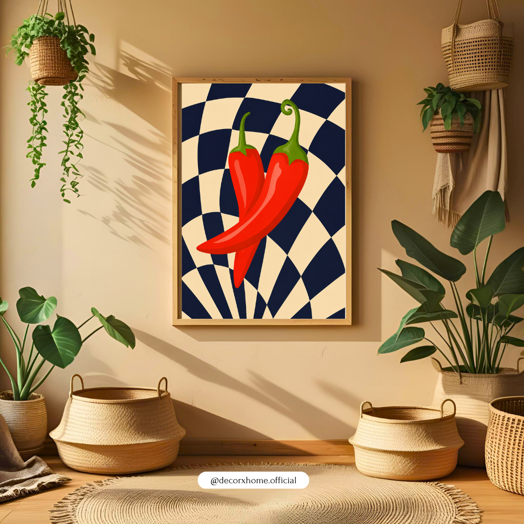 Retro Red Chili – Bold Abstract Kitchen Wall Art Poster | DecorxHome