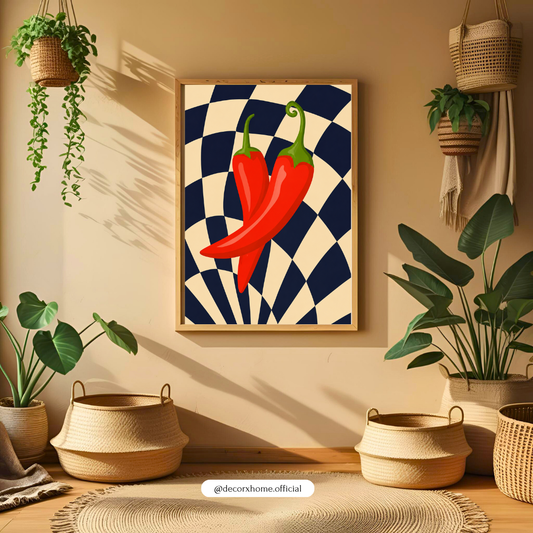 Retro Red Chili – Bold Abstract Kitchen Wall Art Poster | DecorxHome