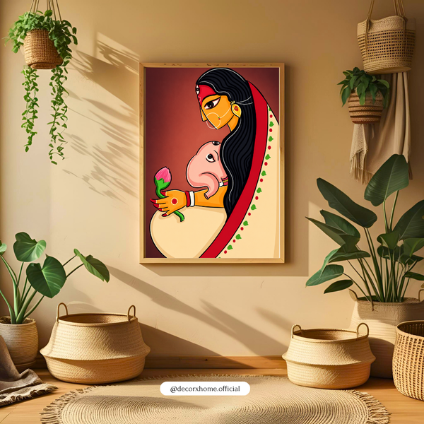Mother & Child Folk Art Poster | Indian Traditional Wall Art by Decorxhome