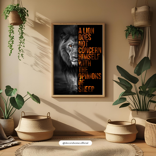 “A Lion Does Not Concern Himself With the Opinions of Sheep” Motivational Lion Poster – Bold Inspirational Wall Art | Decorxhome