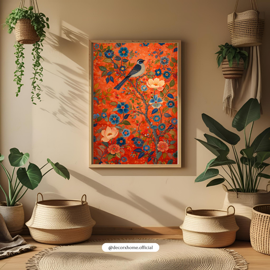 Bird & Floral Garden Wall Art Poster – Vintage Botanical Nature Illustration | Decorxhome