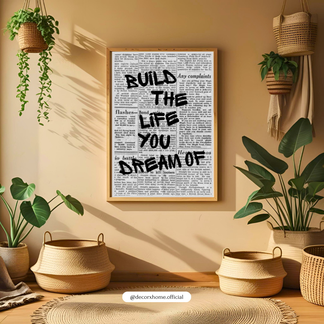 “Build the Life You Dream Of” Motivational Newspaper Poster | Decorxhome