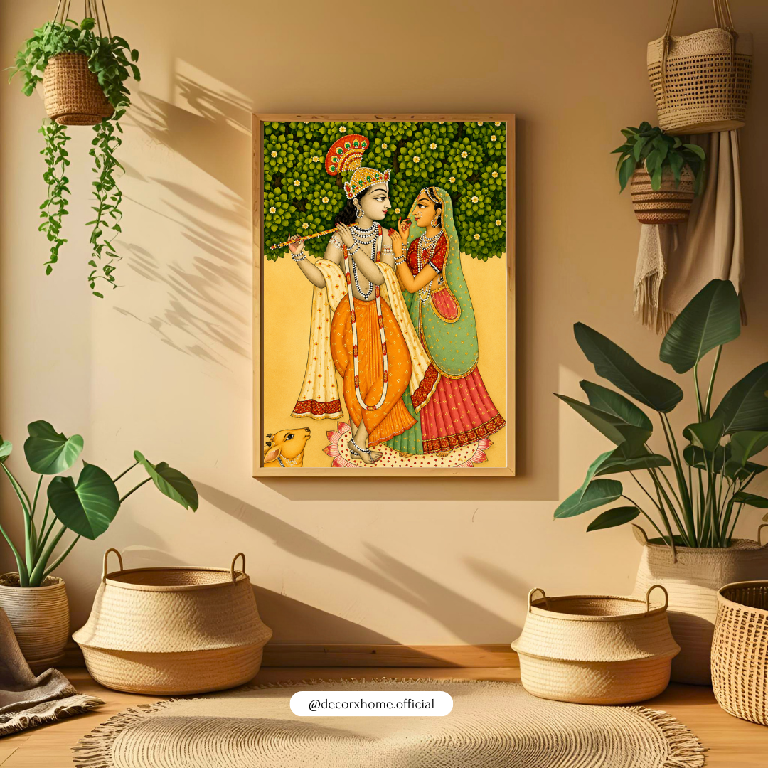 Radha Krishna Divine Harmony Poster | Traditional Indian Spiritual Wall Art by DecorxHome