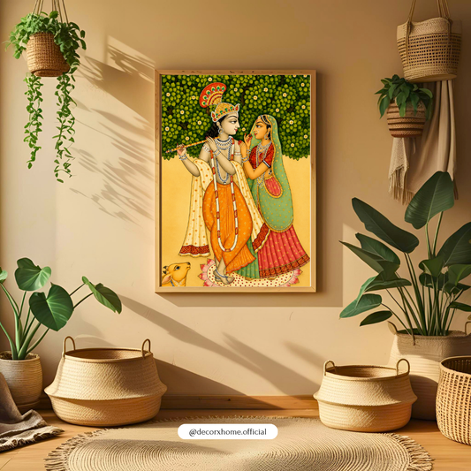 Radha Krishna Divine Harmony Poster | Traditional Indian Spiritual Wall Art by DecorxHome