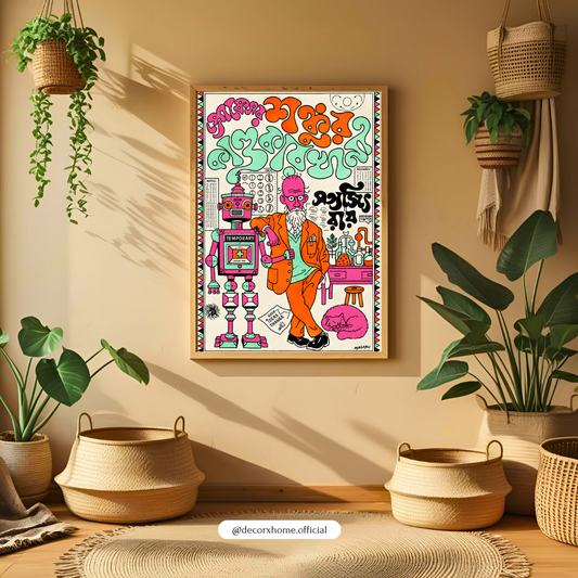 Retro Funky Scientist Wall Art | Colorful Mad Scientist & Robot Poster | Quirky Pop Art Decor | Decorxhome