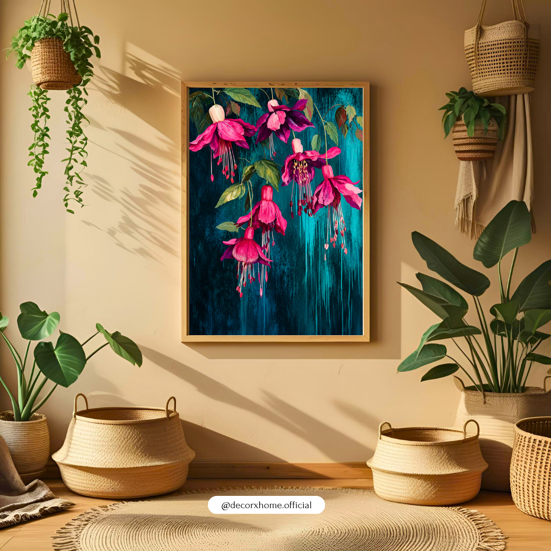Pink Fuchsia Flowers Botanical Poster | Elegant Floral Wall Art Print by DecorxHome