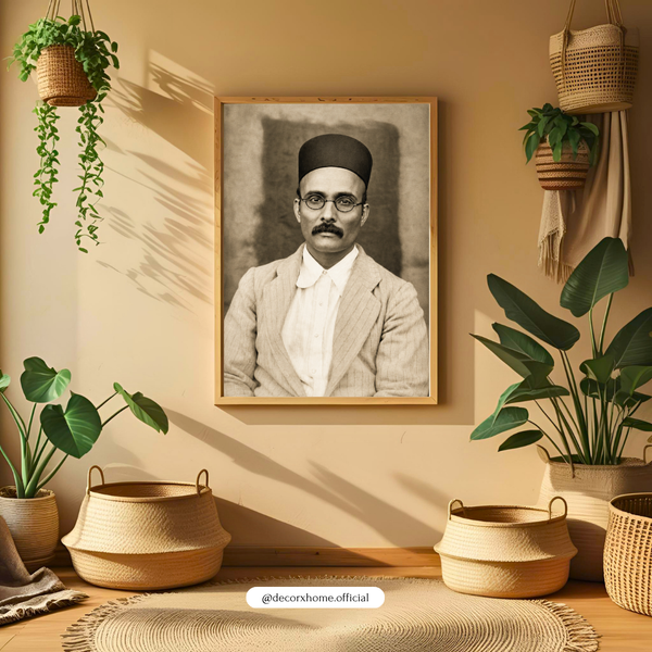 Vintage Indian Freedom Fighter Portrait Wall Art | Sepia Heritage Framed Poster