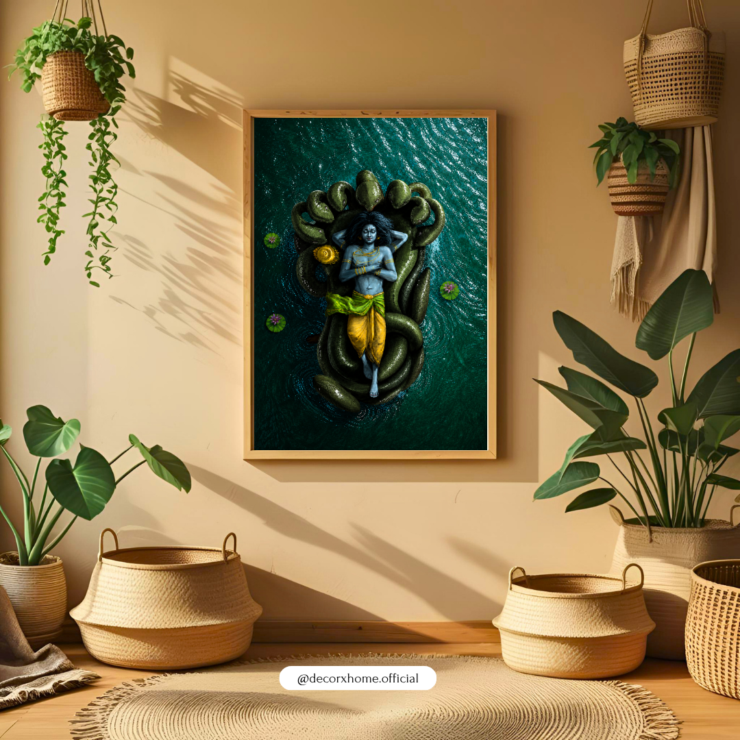 Lord Krishna with Sheshnag Wall Art – Divine Hindu Spiritual Poster