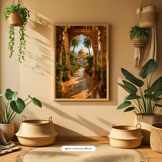 Royal Palace Garden Wall Art Poster – Indian Heritage Architecture Print | Vintage Aesthetic Canvas Decor (Framed)