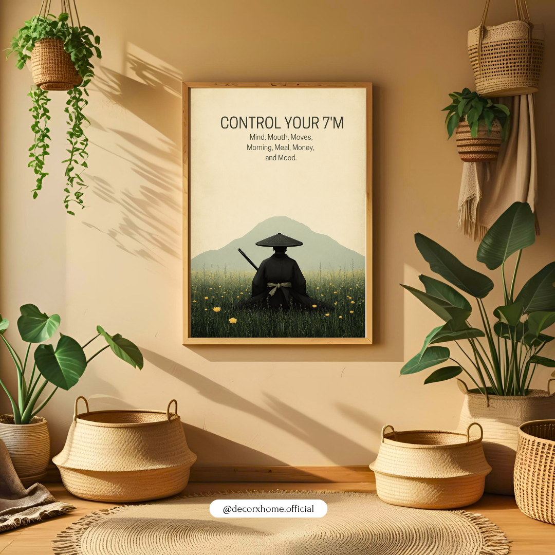 Control Your 7M's Motivational Samurai Poster | Discipline & Mindset Wall Art Print | Decorxhome