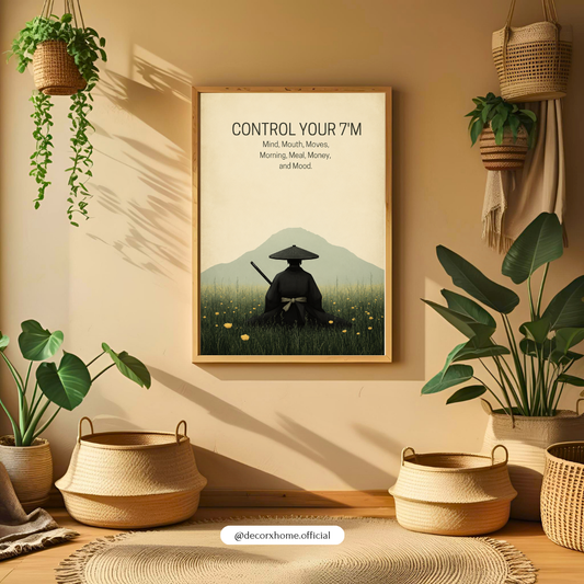 Control Your 7M's Motivational Samurai Poster | Discipline & Mindset Wall Art Print | Decorxhome