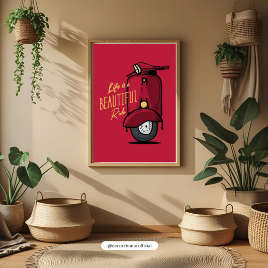 Life Is a Beautiful Ride – Retro Scooter Art Wall Poster