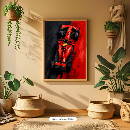 Red Formula Racing Car Wall Art Poster | Modern Motorsport Artwork | Luxury Racing Print | Decorexhome