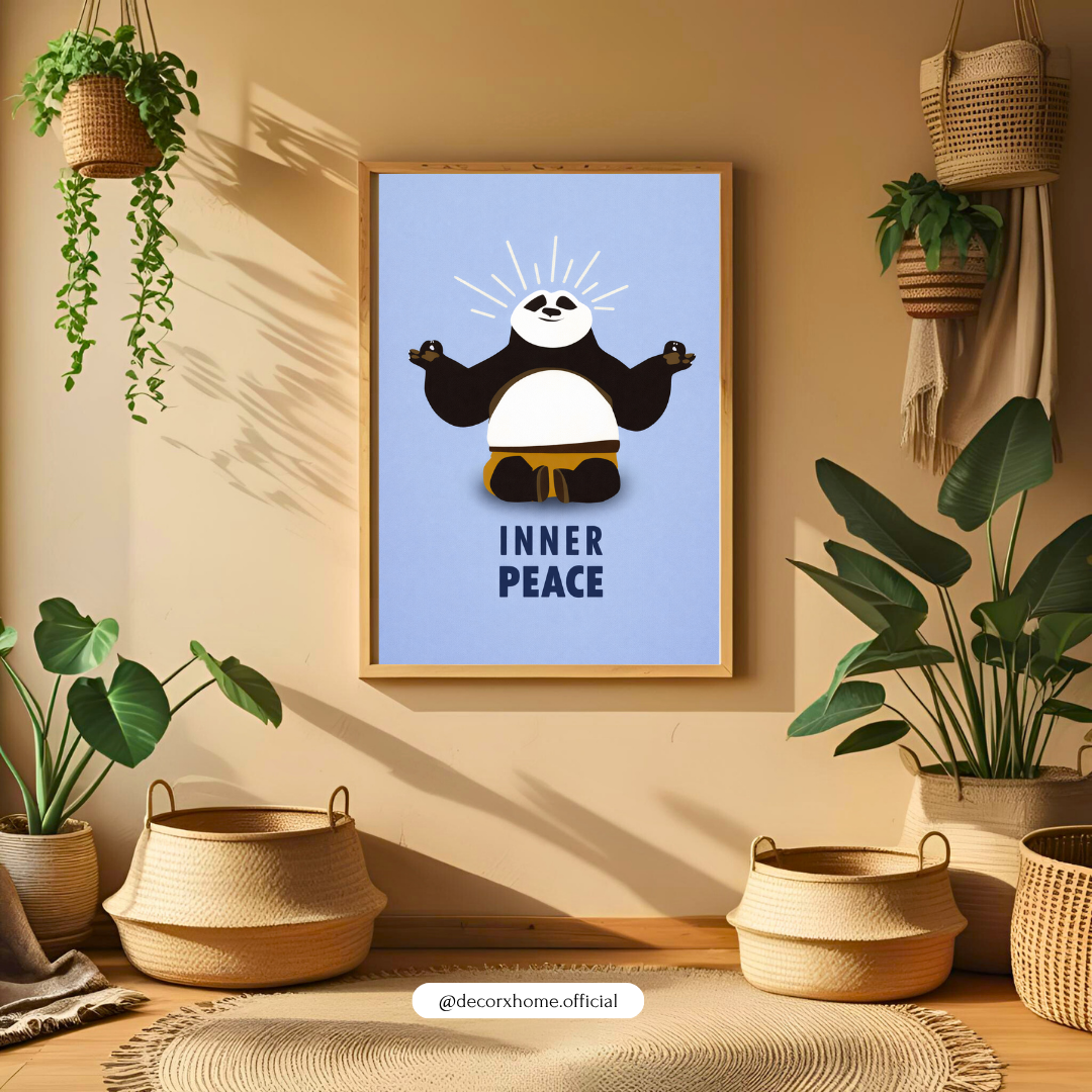 Inner Peace Panda Wall Art | Cute Meditation Poster | Minimal Motivational Decor | Decorxhome
