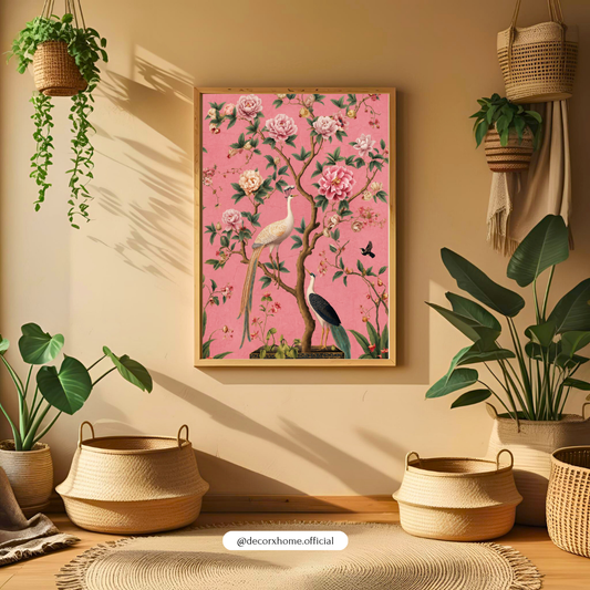 Decorxhome – Royal Pink Blossom Bird Wall Art Poster