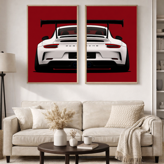 Decorxhome Porsche GT3 Minimal Supercar Wall Art Set of 2 | Modern Automotive Poster Collection