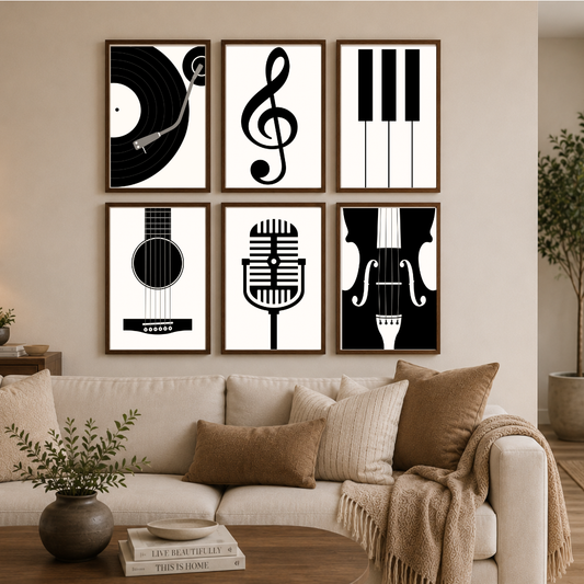 Music Symphony Collection – Modern Musical Instruments Wall Art Set (6-Piece Gallery Collection)