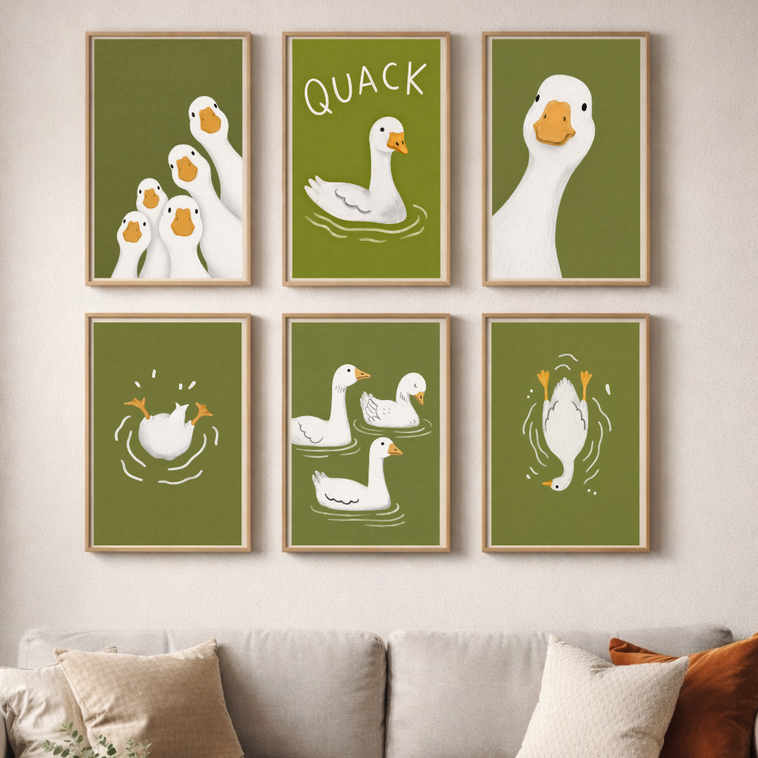 Cute Goose Wall Art Set | Whimsical Duck & Goose Poster Collection by Decorxhome
